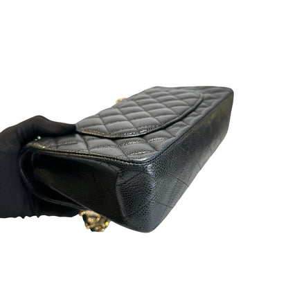 Used CHANEL Quilted Caviar Classic Flap Shoulder Bag Black Gold