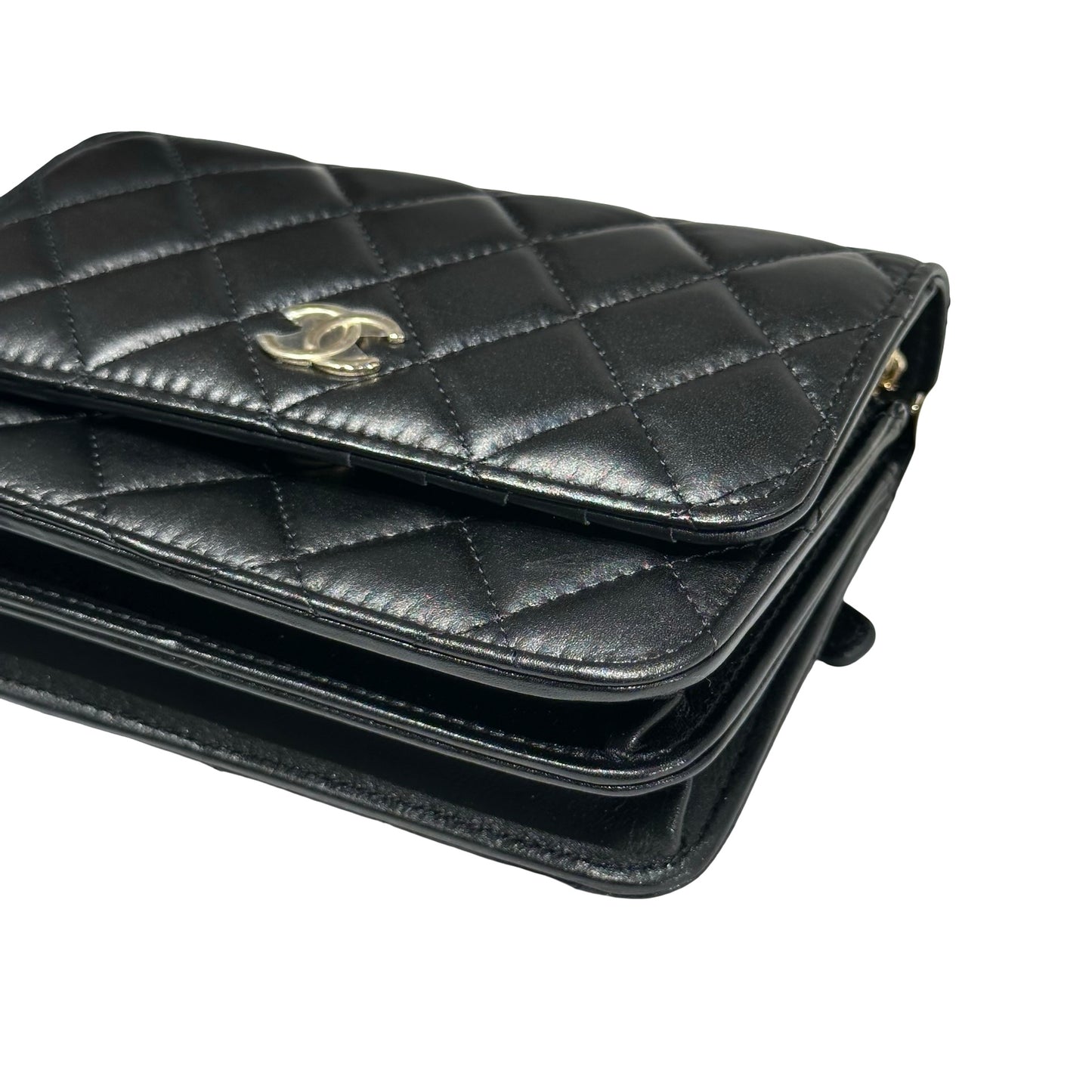 Used CHANEL WOC with PEARL Cross Body Bag Black GHW