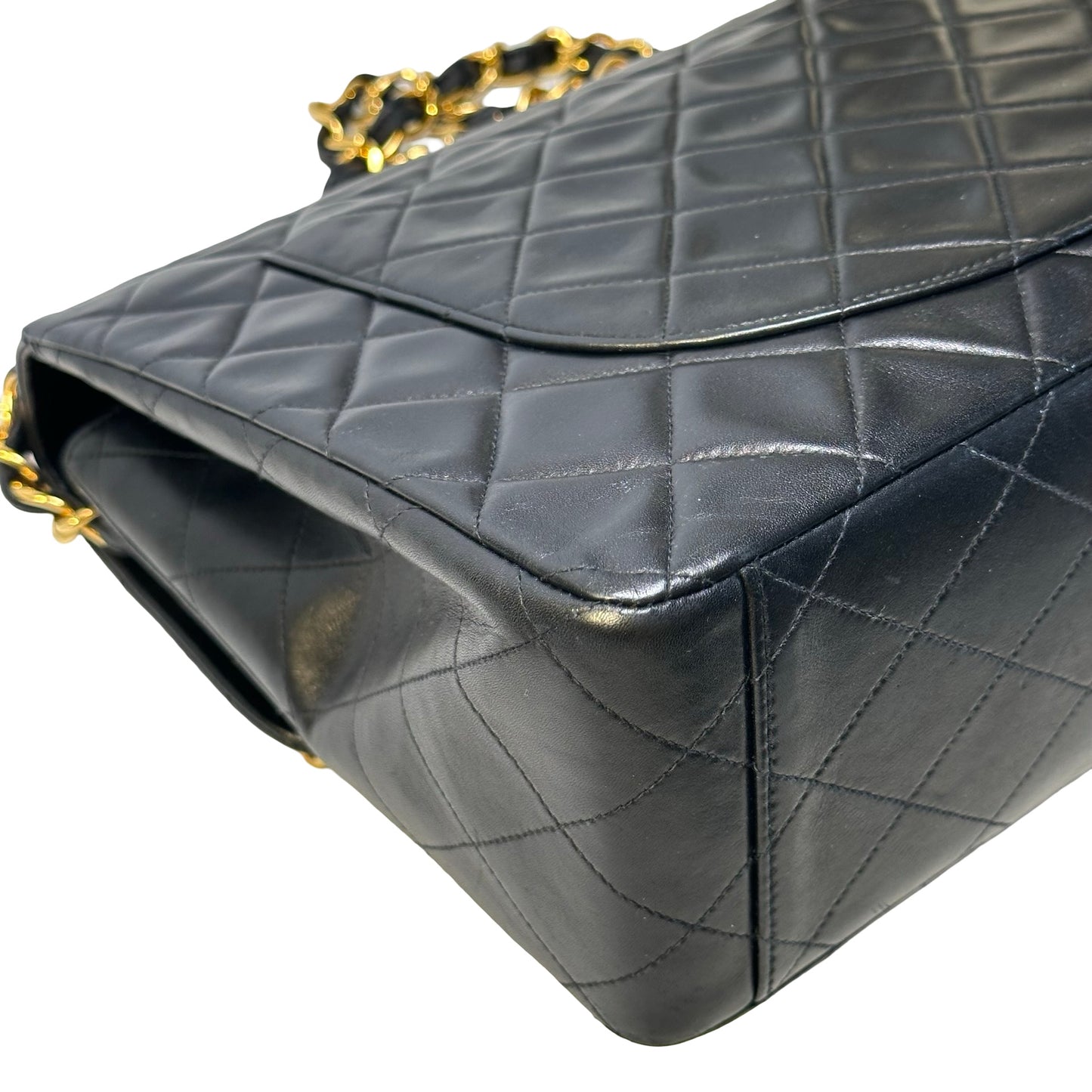 Used CHANEL Quilted Lambskin Classic Flap Chain Shoulder Bag Black Gold