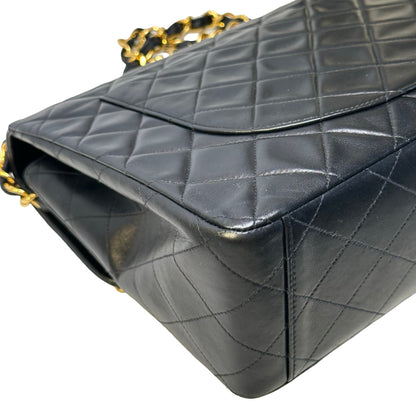 Used CHANEL Quilted Lambskin Classic Flap Chain Shoulder Bag Black Gold