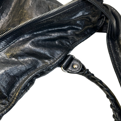 Used BALENCIAGA Leather Solid City Bag Handbag Black PHW