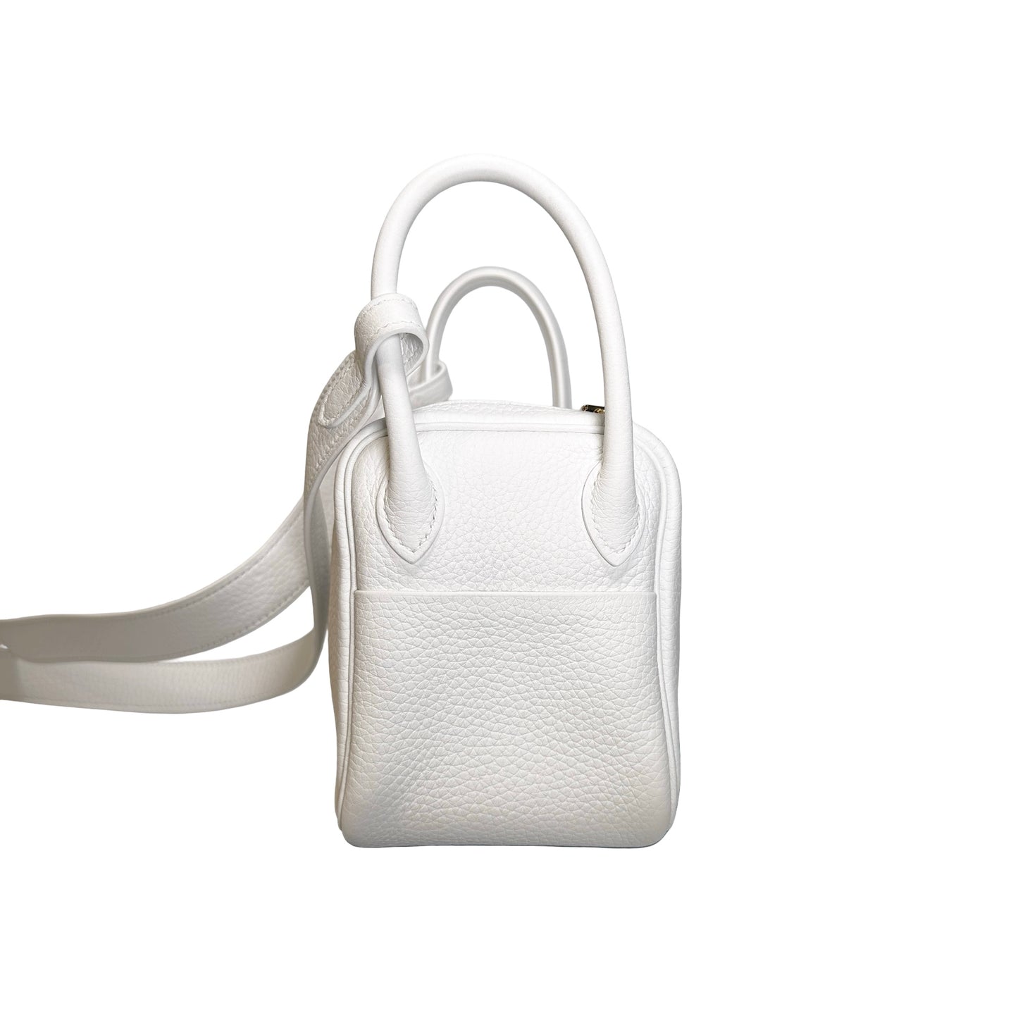 Used HERMES Clemence Leather Mini Lindy Cross body bag White GHW