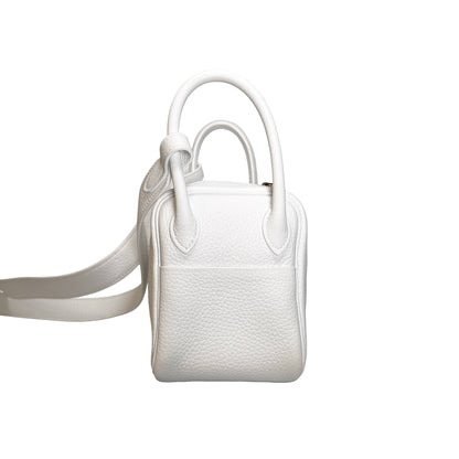 Used HERMES Clemence Leather Mini Lindy Cross body bag White GHW
