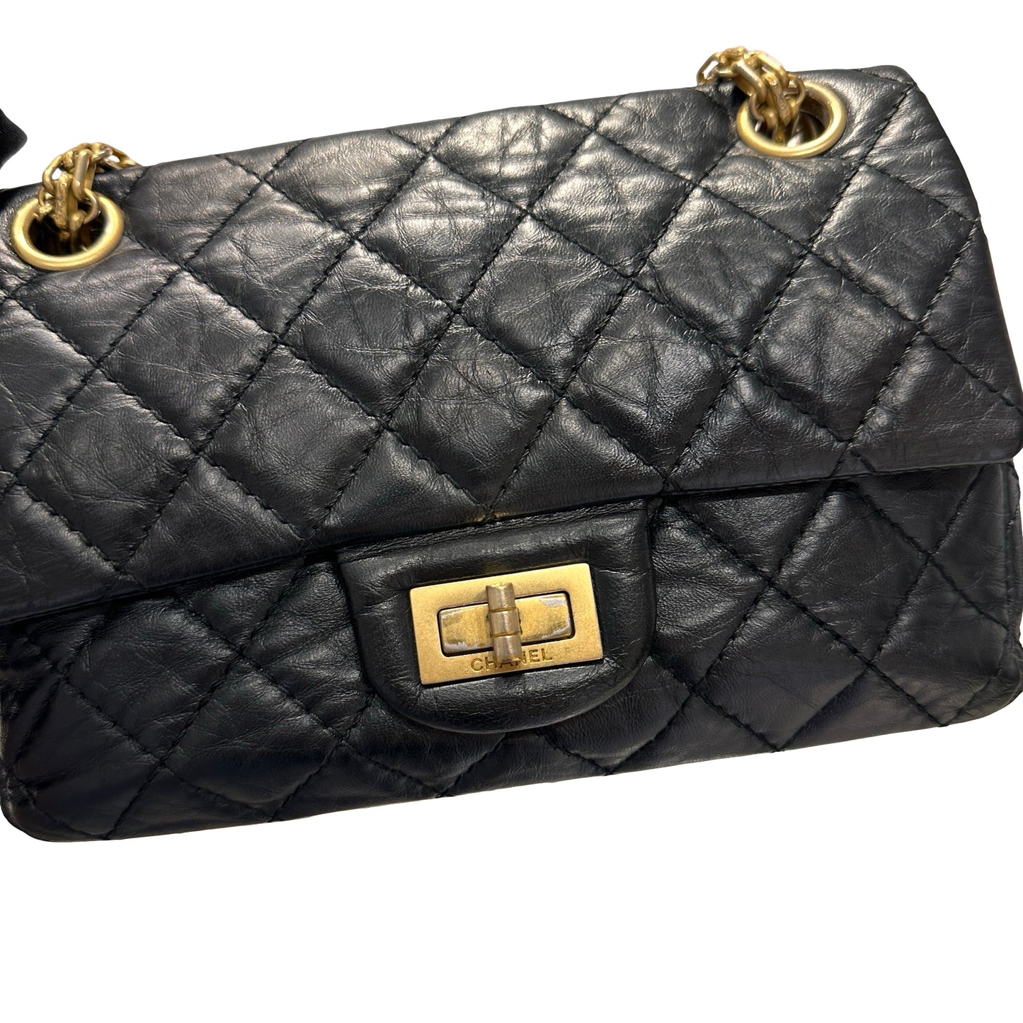 Used CHANEL Calfskin Leather Mini 2.55 Shoulder Bag Black