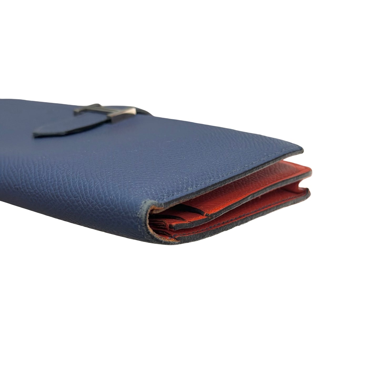 Used HERMÈS Bearn Wallet Navy Blue Orange (93)
