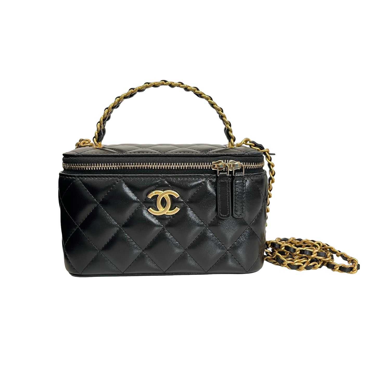 New Chanel 23P Vanity Case Long Box Top Handle Black GHW