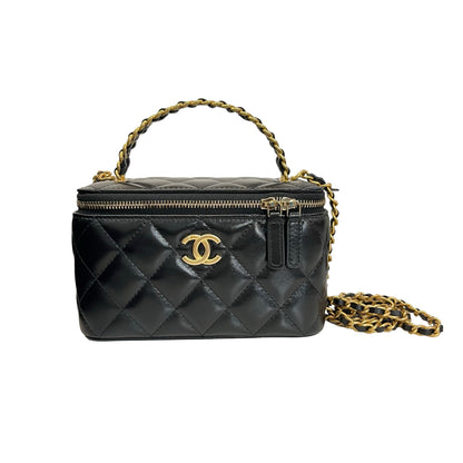 New Chanel 23P Vanity Case Long Box Top Handle Black GHW