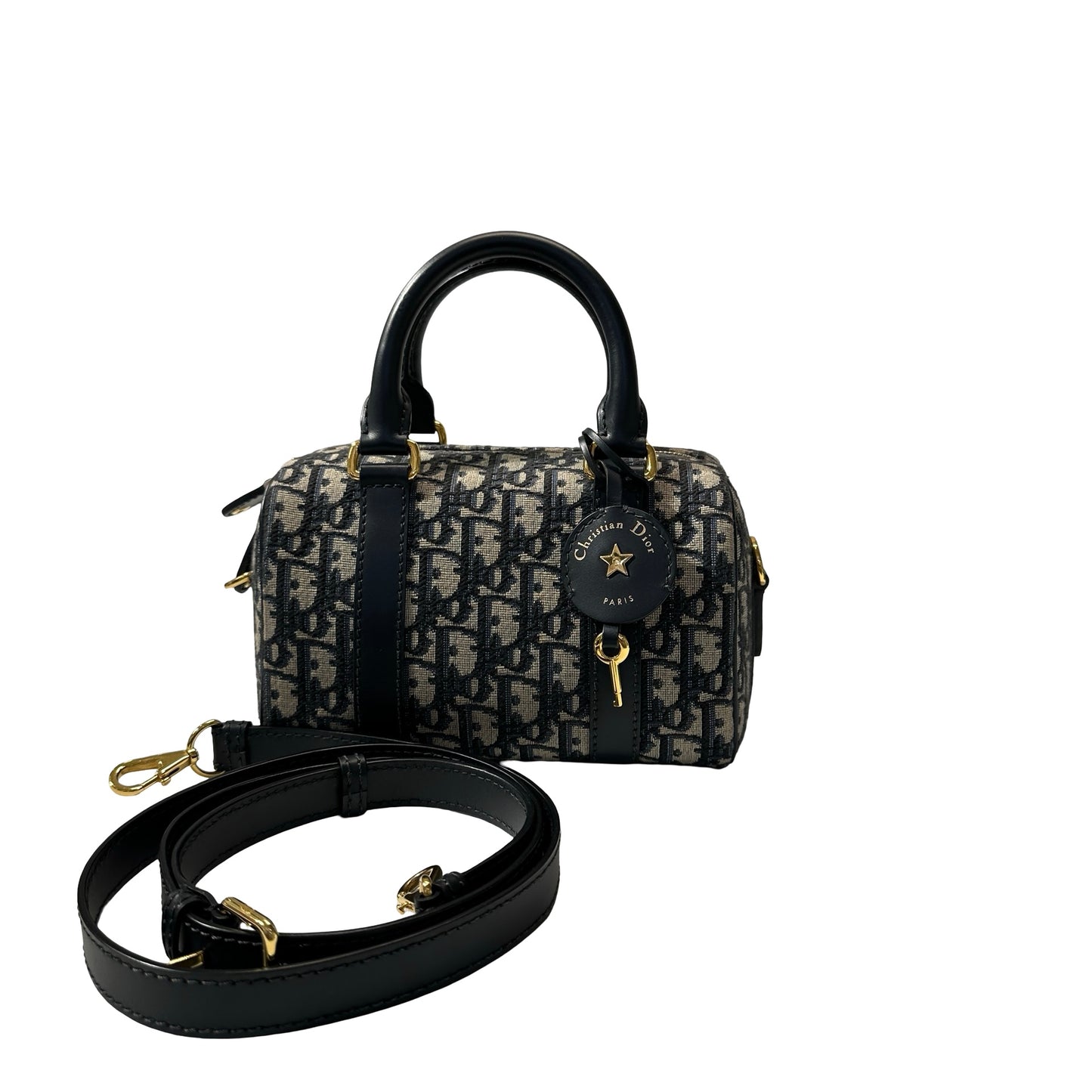Used DIOR Boston Cross Body Bag Navy GHW