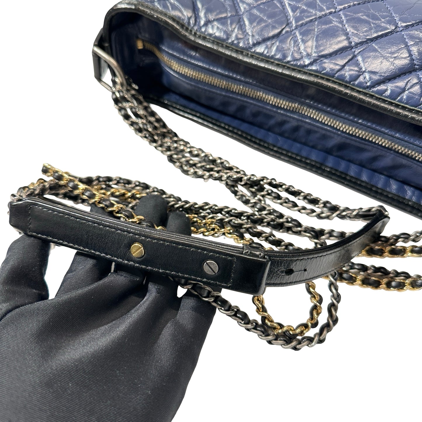 Used CHANEL Lambskin Leather Gabrielle Cross Body Bag Navy GHW