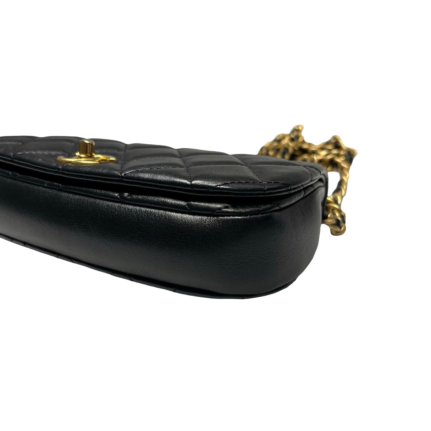 Used CHANEL Lambskin Leather Cross Body Bag Black GHW