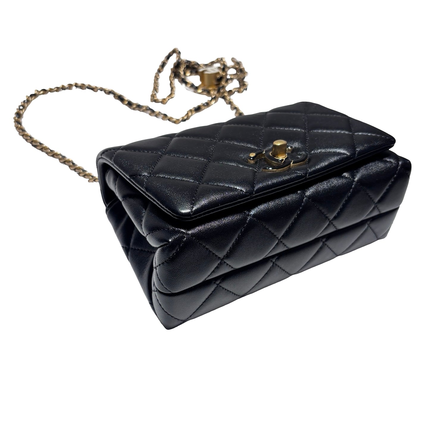 New CHANEL Lambskin Leather Flap Cross Body Bag Black