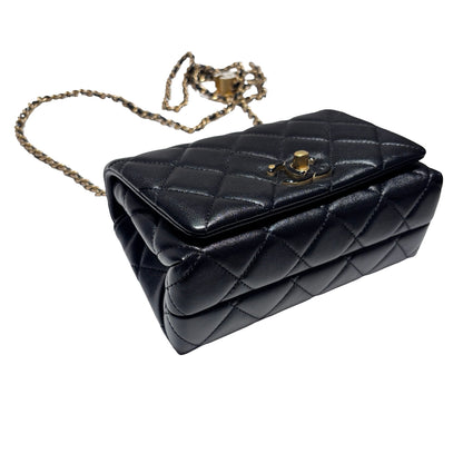 New CHANEL Lambskin Leather Flap Cross Body Bag Black