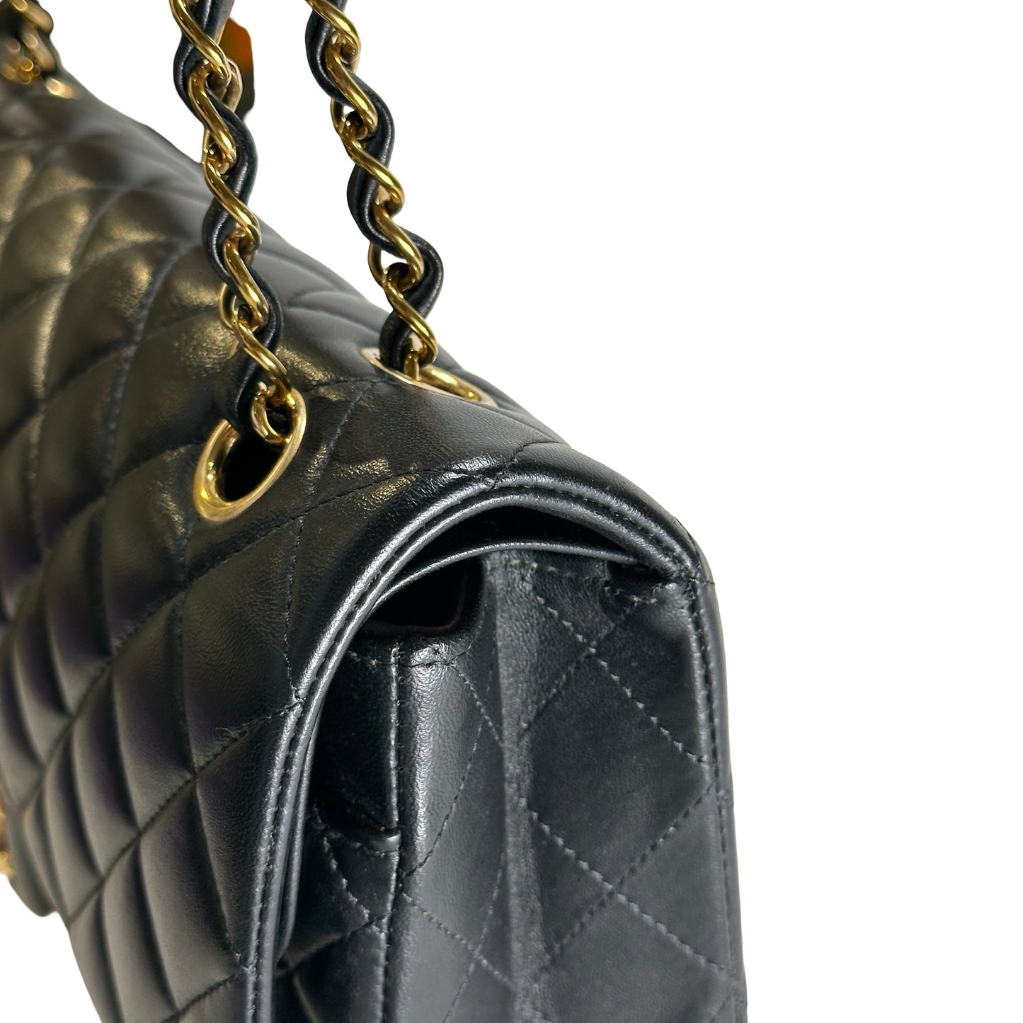 Used CHANEL Quilted Lambskin CF25 Shoulder Bag Black Gold