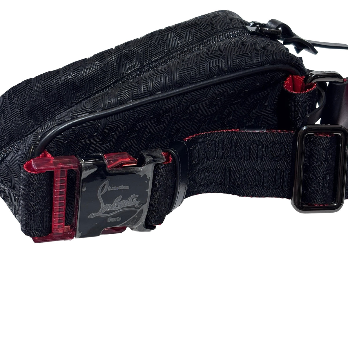 Used CHRISTIAN LOUBOUTIN Logo Textured ParisNYC Belt bag Black Red Silver