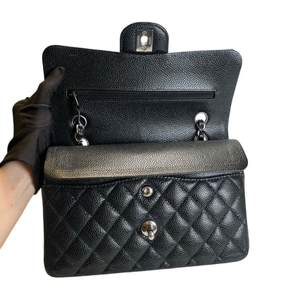 Used CHANEL Quilted Caviar Classic Flap 23 Chain Shoulder Bag Black Silver