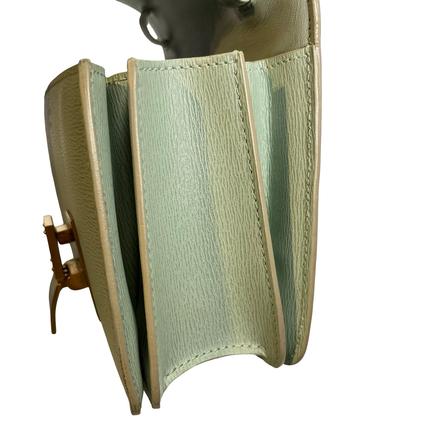 CELINE Epi Leather Classic Box Shoulder Bag Light Green GHW