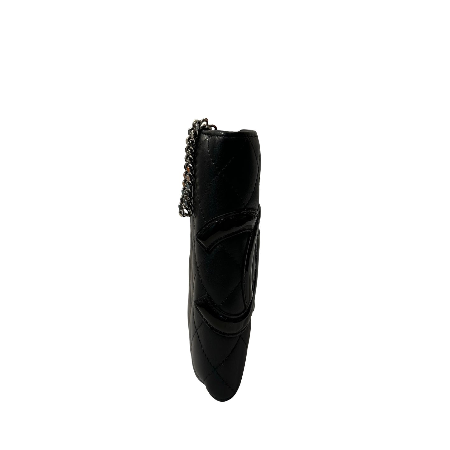 Used Chanel Lambskin Leather 2 Fold Wallet Wallet Black PHW