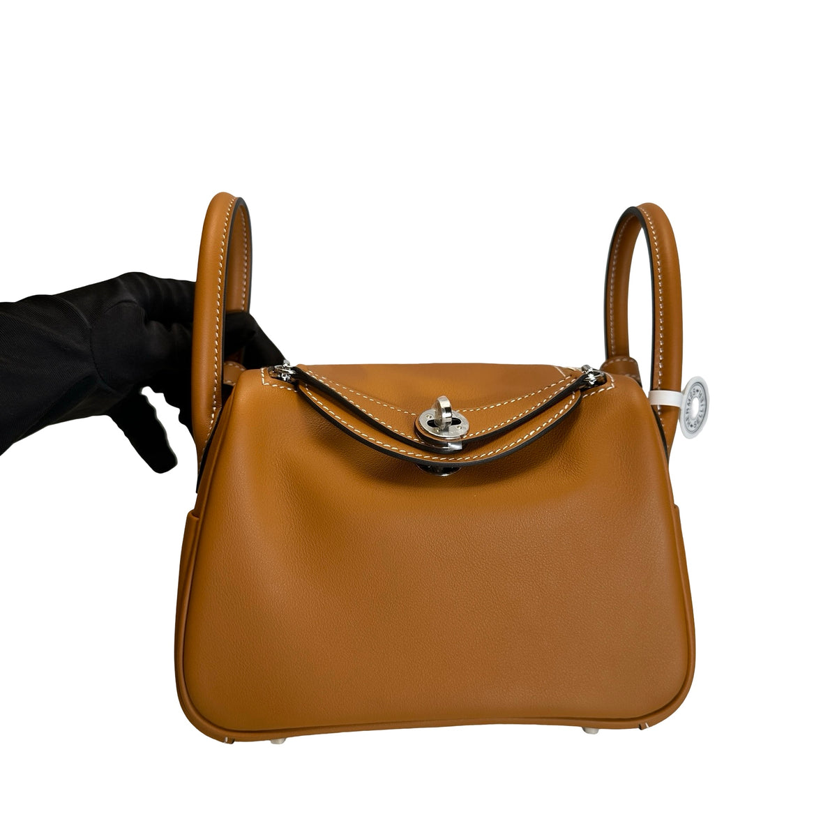 Brand New HERMES Swift Mini Lindy Shoulder Bag Toffee PHW