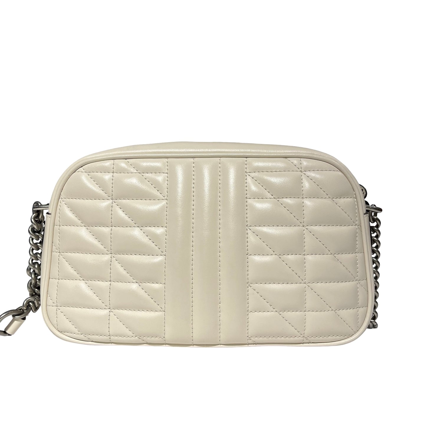 Used GUCCI Matelasse Aria Calfskin Leather GG MARMOUNT Chain Shoulder Bag White PHW
