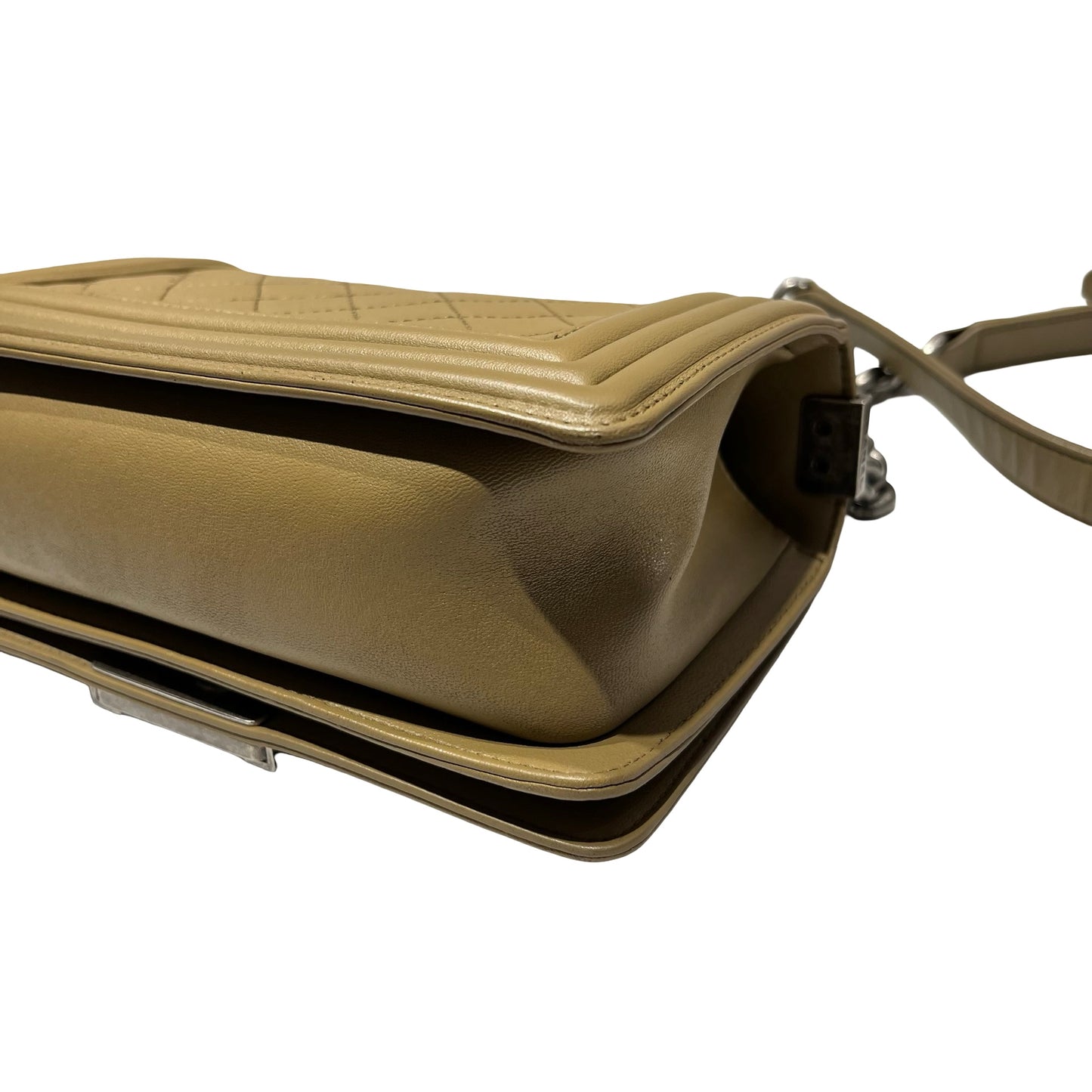 Used CHANEL Lambskin Leather Boy 20cm Shoulder Bag PHW Brown