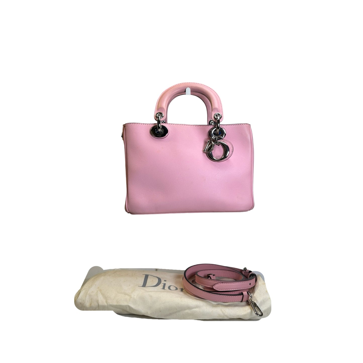 Used DIOR Calfskin Lady Dior Handbag Pink PHW