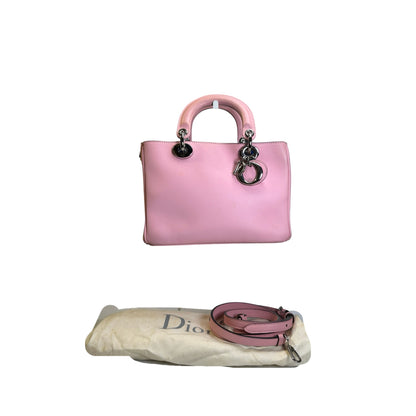 Used DIOR Calfskin Lady Dior Handbag Pink PHW