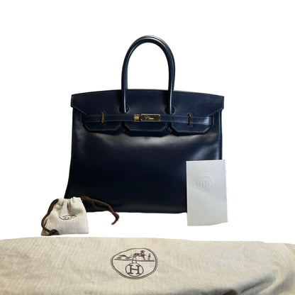 Used HERMES Leather Birkin Handbag Black Silver