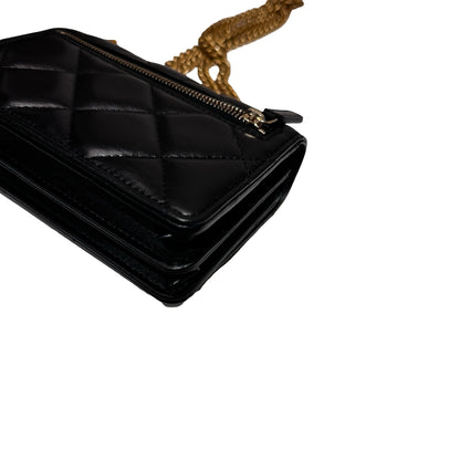 Used CHANEL Lambskin Leather Pending Clutch with Chain Shoulder Bag Black GHW