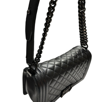 Used CHANEL Quilted Caviar Boy Chain Shoulder Bag Black