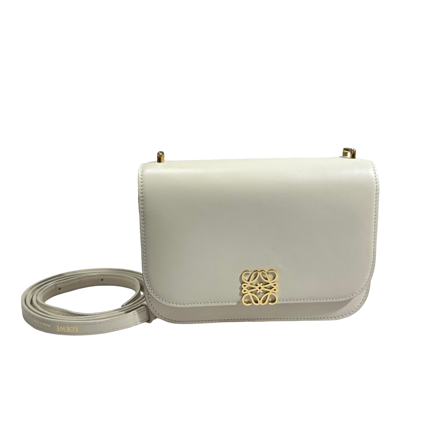 Used LOEWE Calfskin Leather Cross Body Bag White GHW