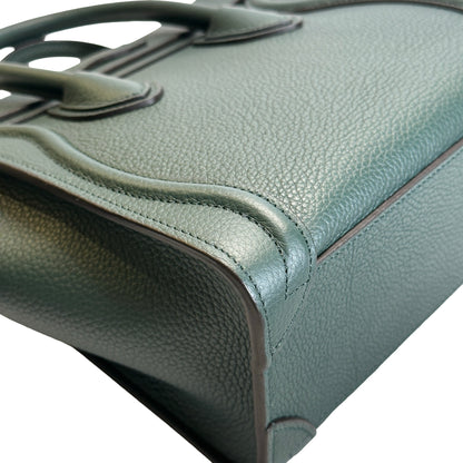 Used CELINE Drummed Calfskin Luggage Nano Handbag Dark Green