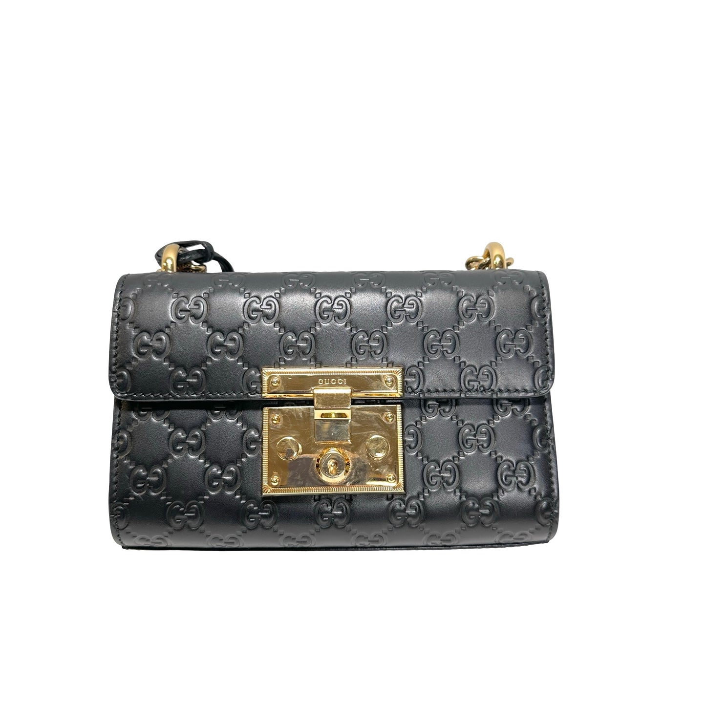 Used GUCCI Calfskin Leather Padlock Shoulder Bag Black GHW