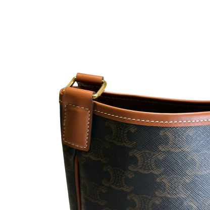 Used CELINE Triomphe Canvas Leather Triomphe Canvas Bucket Bag Bucket Bag Brown Tan