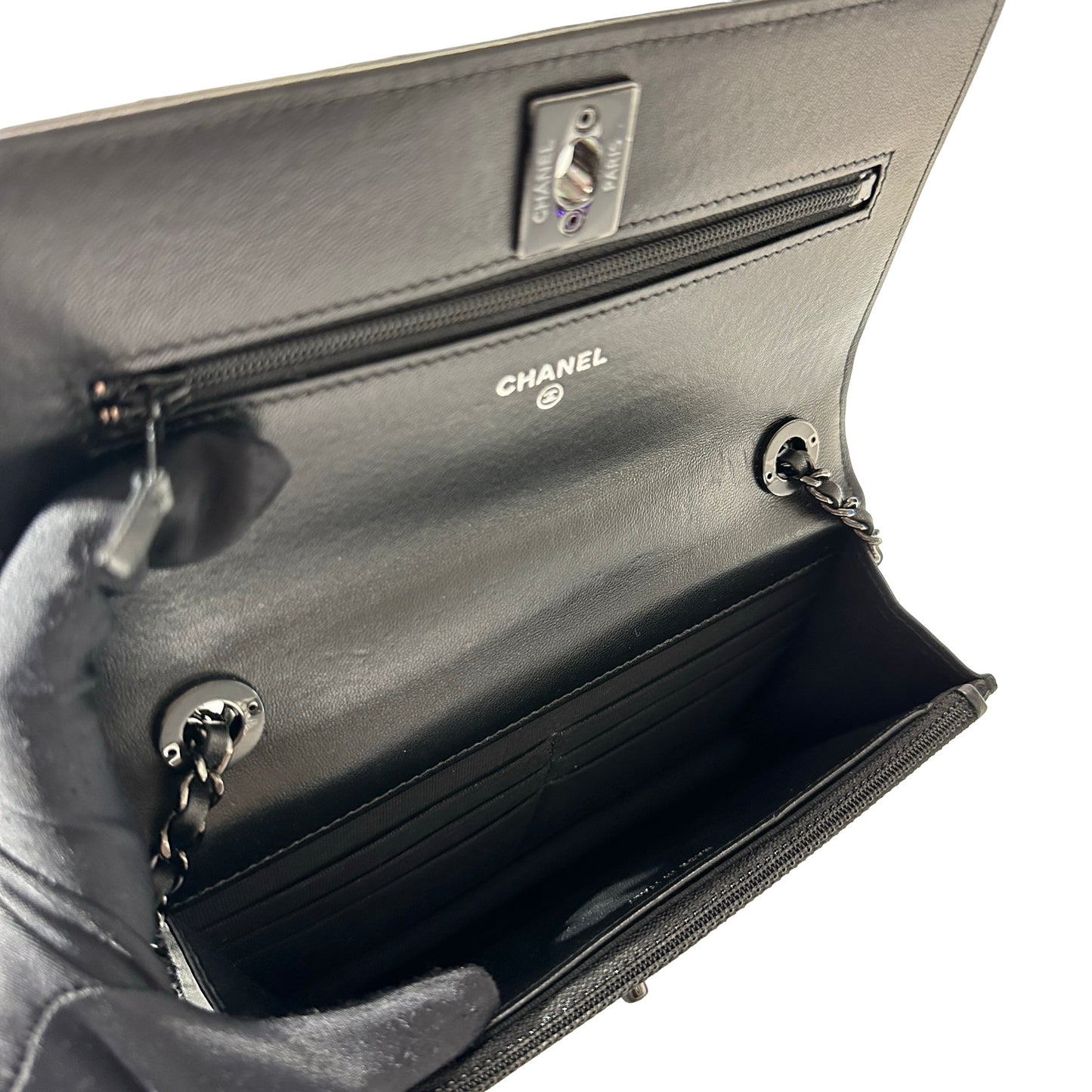 Used Chanel Lambskin Leather WOC Cross Body Bag So Black