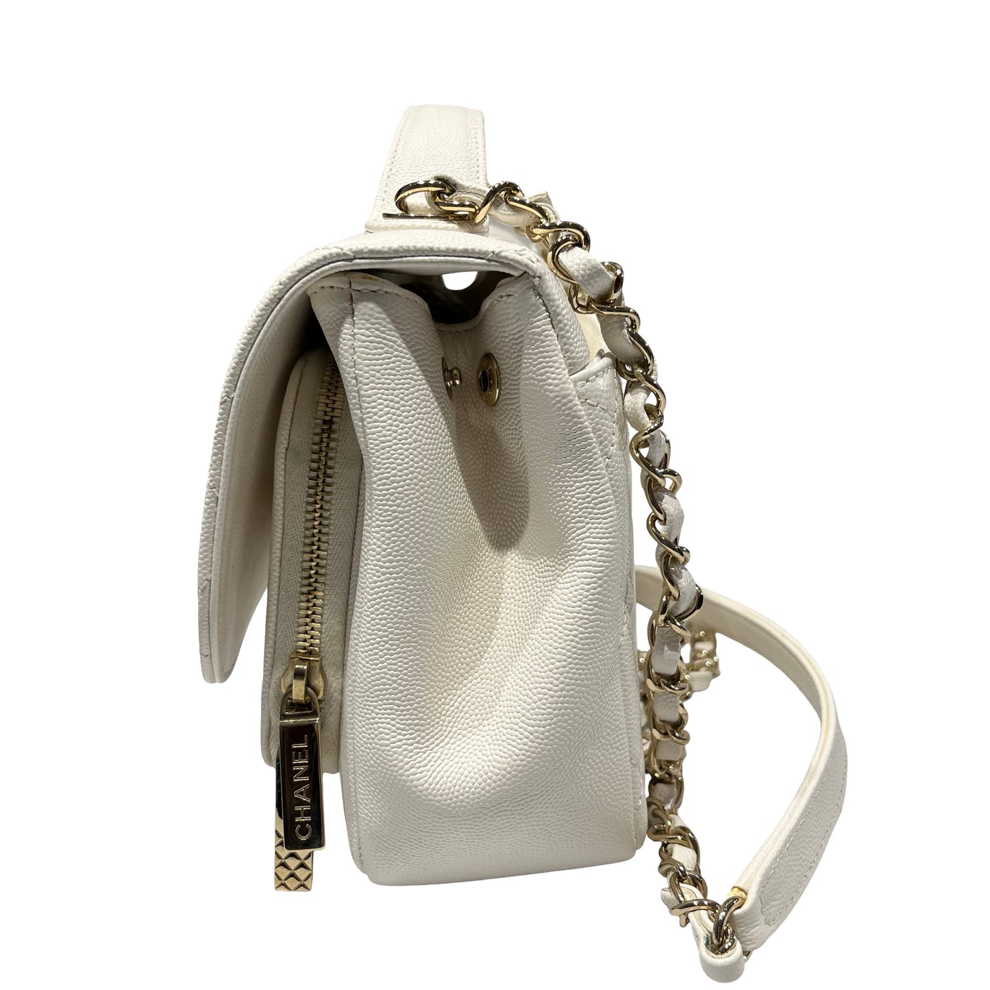 Used CHANEL Calfskin Leather Affinity medium Shoulder Bag White GHW