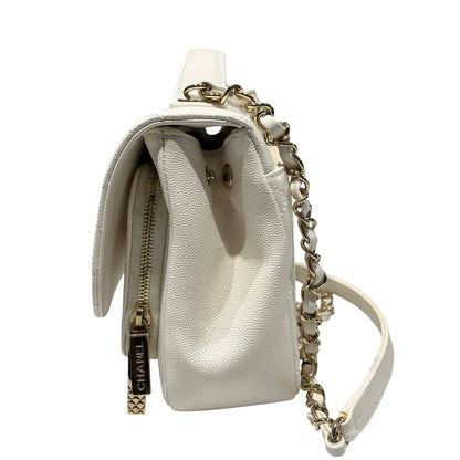 Used CHANEL Calfskin Leather Affinity medium Shoulder Bag White GHW