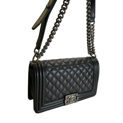 Used CHANEL Matelasse Lambskin Boy Chain shoulder bag Black Silver