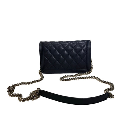 Used CHANEL Quilted BOY CHANEL WALLET ON CHAIN Wallet on chain Navy GHW