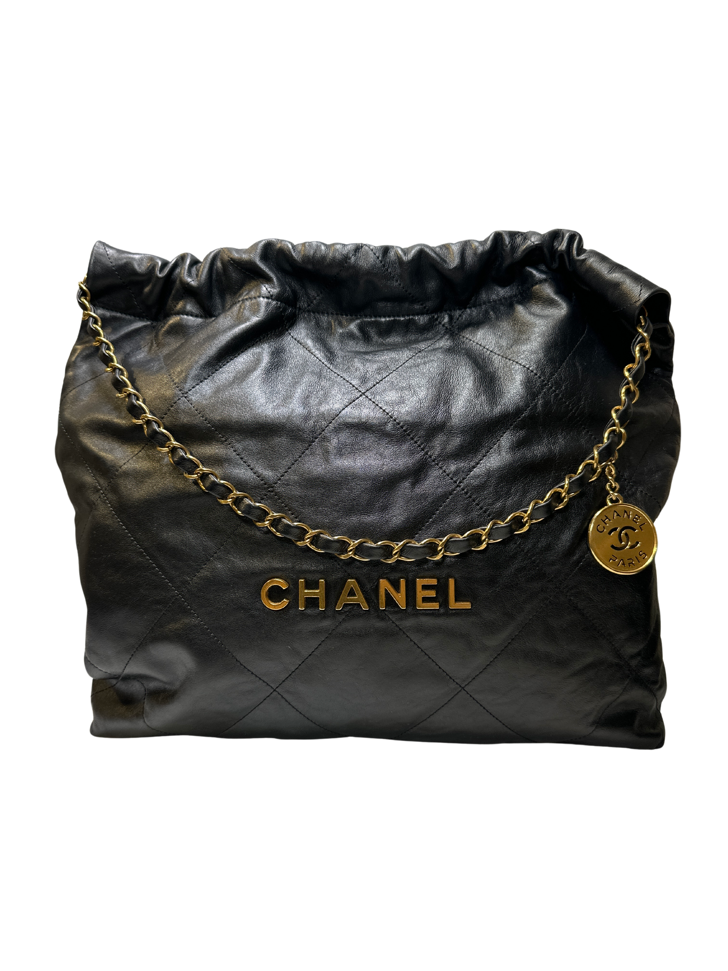 Used CHANEL Lambskin Leather 22 Handbag Black GHW