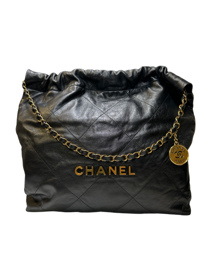Used CHANEL Lambskin Leather 22 Handbag Black GHW