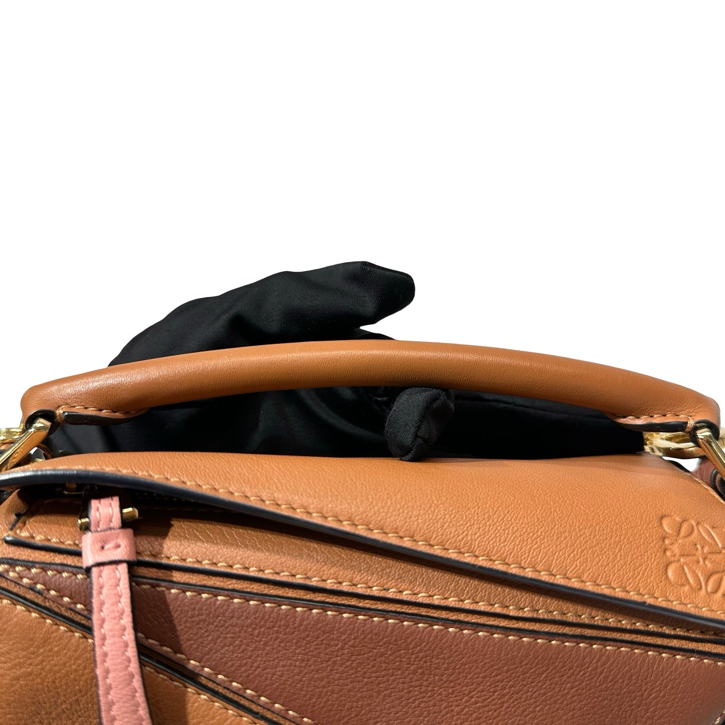 Used Loewe Calfskin Leather Puzzle Mini Cross Body Bag Brown Pink GHW