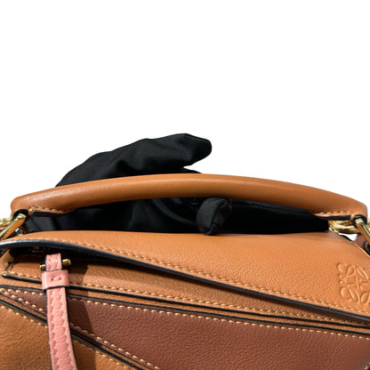 Used Loewe Calfskin Leather Puzzle Mini Cross Body Bag Brown Pink GHW