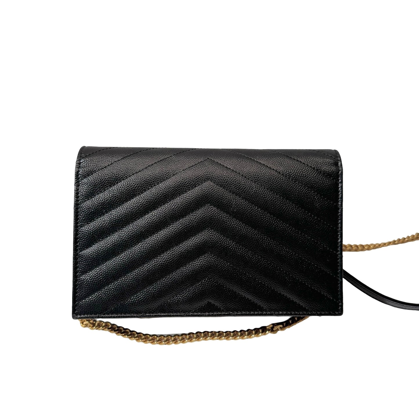 Used SAINT LAURENT Calfskin Leather ENVELOPE WOC Cross Body Bag Black GHW