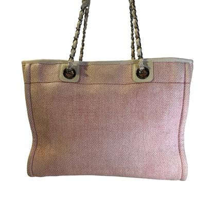 Used CHANEL Canvas Deauville Tote Bag Pink Silver