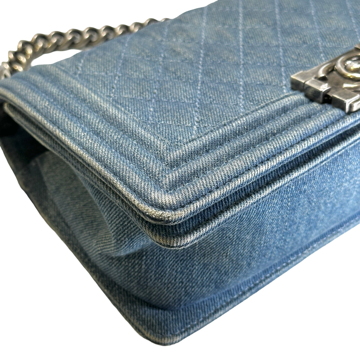Used CHANEL Denim Boy Chain Shoulder Bag Blue