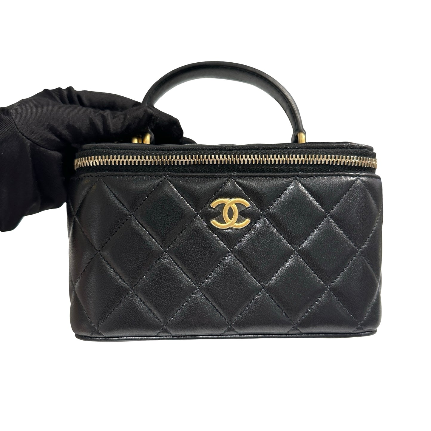 Used CHANEL Matelassé Lambskin Vanity Case Vanity case Black Gold