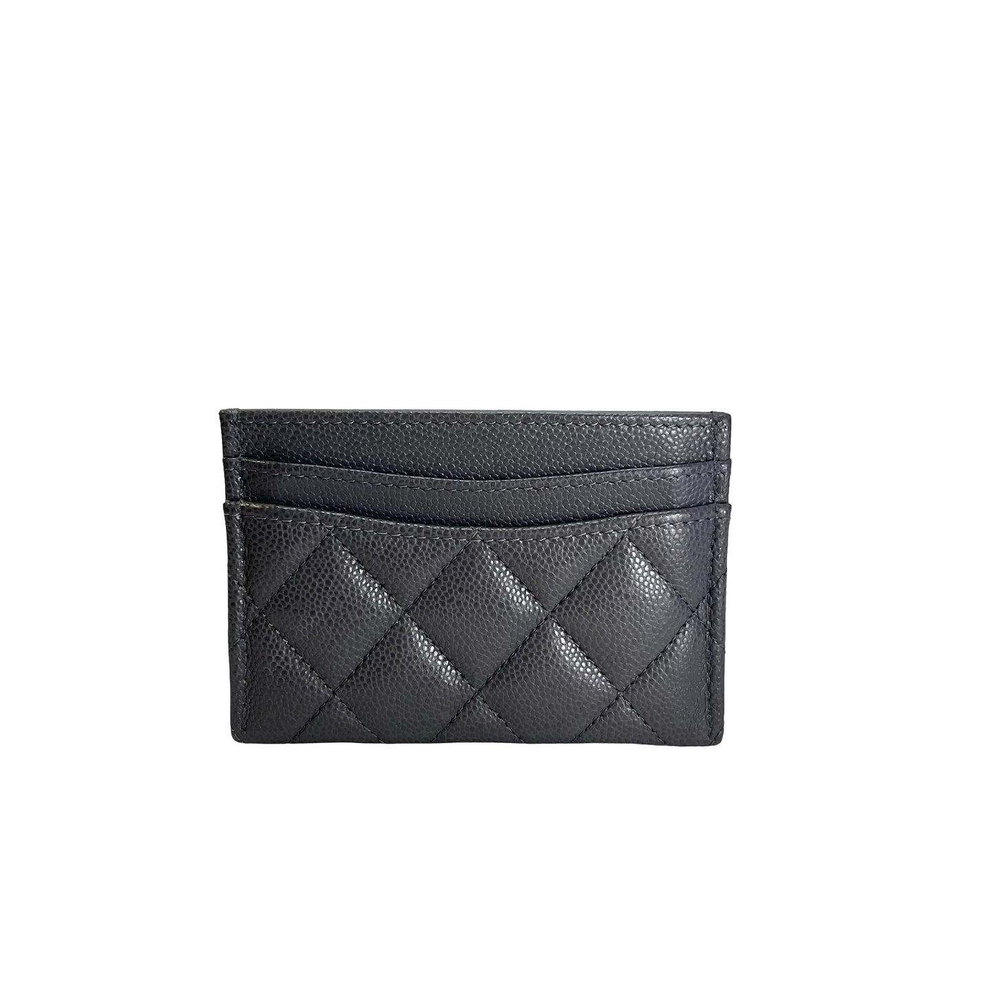 Used CHANEL Caviar Quilted Classic Card Case Grey Gold