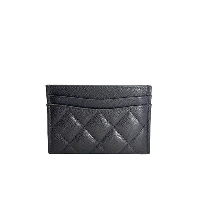 Used CHANEL Caviar Quilted Classic Card Case Grey Gold