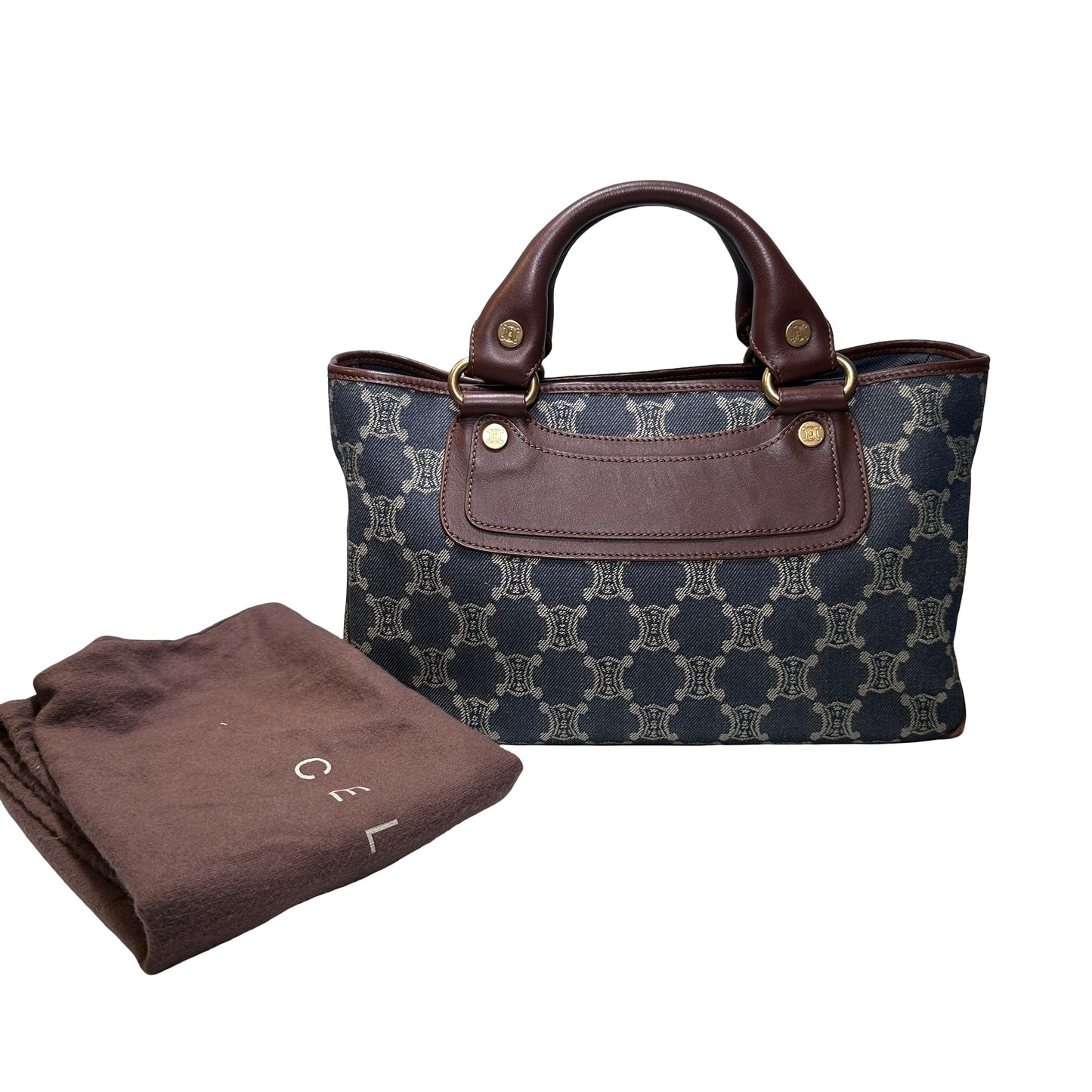 Used CELINE Canvas Vintage Handbag Blue Brown