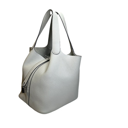 Used HERMES Clemence Leather Picotin Lock Bucket Bag OW PHW